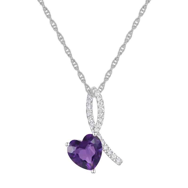 Heart-Shaped Amethyst and Lab-Created White Sapphire Box Set in Sterling Silver – Image 2 of 5
