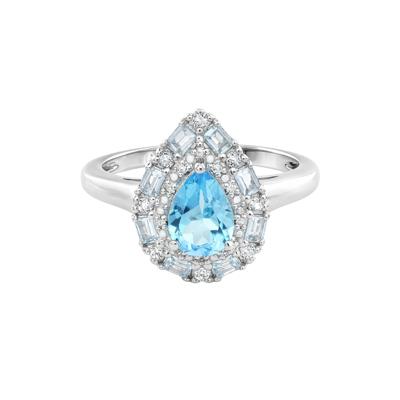 Mixed Blue Topaz & White Topaz Halo Ring in Sterling Silver