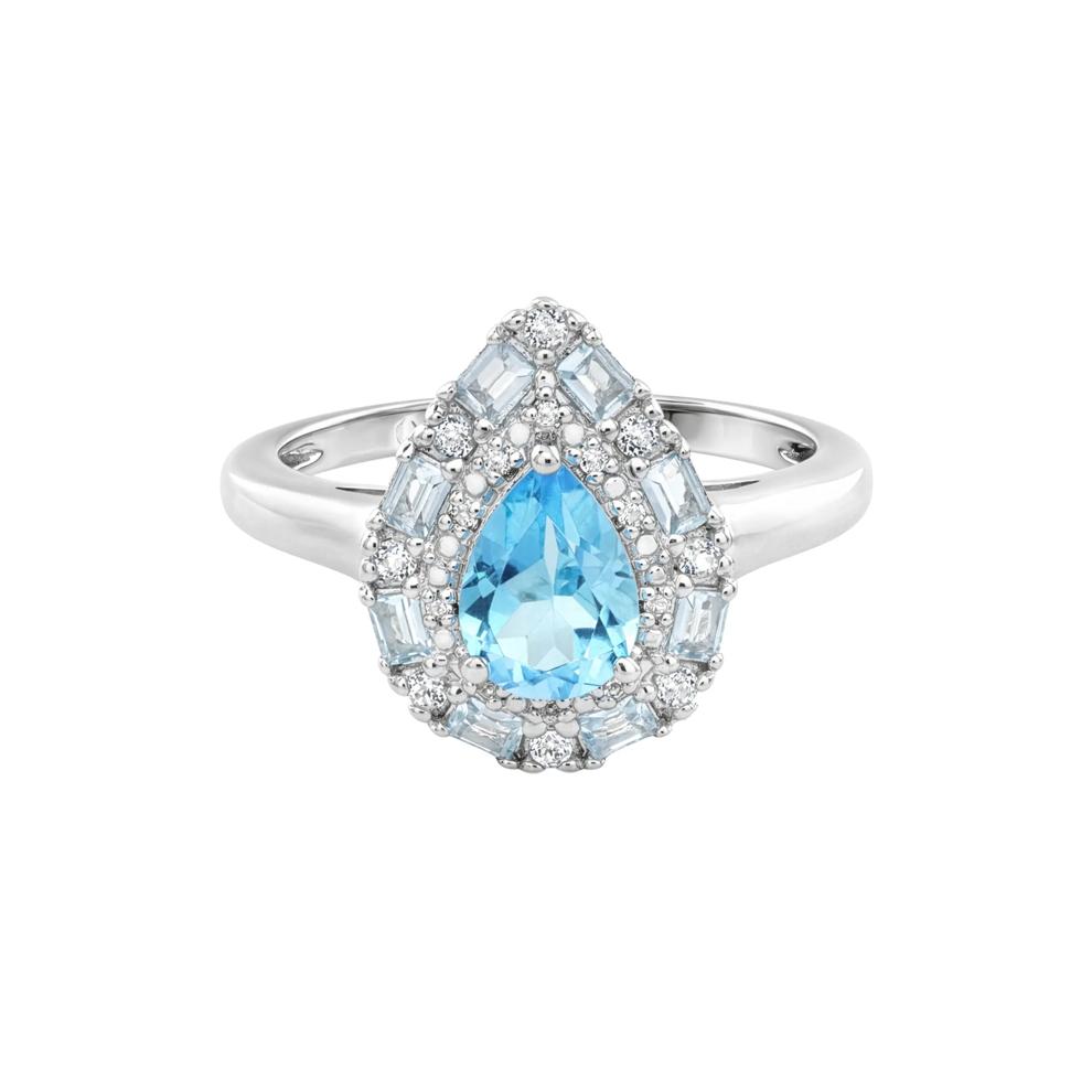 Mixed Blue Topaz &amp; White Topaz Halo Ring in Sterling Silver – Image 1 of 4