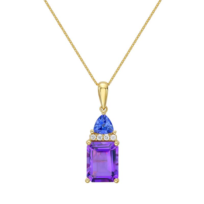 Amethyst, Tanzanite and Diamond Accent Pendant in 10K Yellow Gold – Image 1 of 4