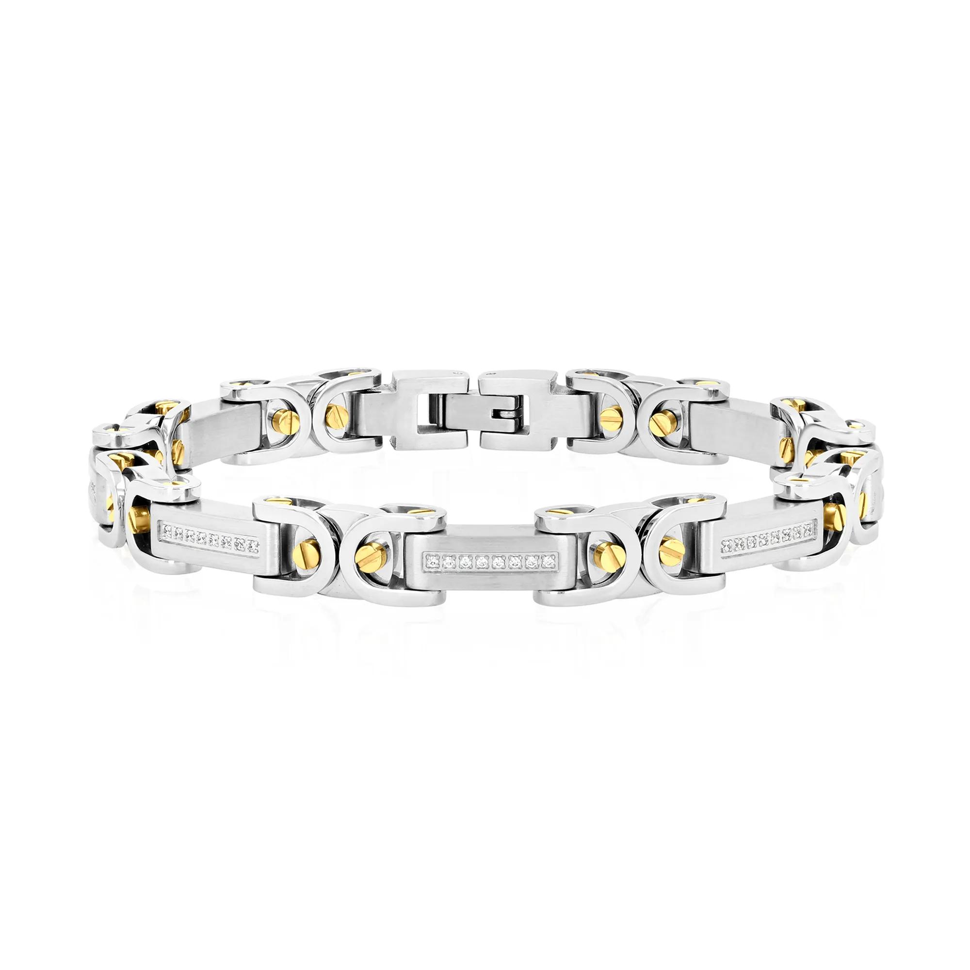 Men's Byzantine Diamond Link Bracelet in Stainless Steel (1/4 ct. tw.)