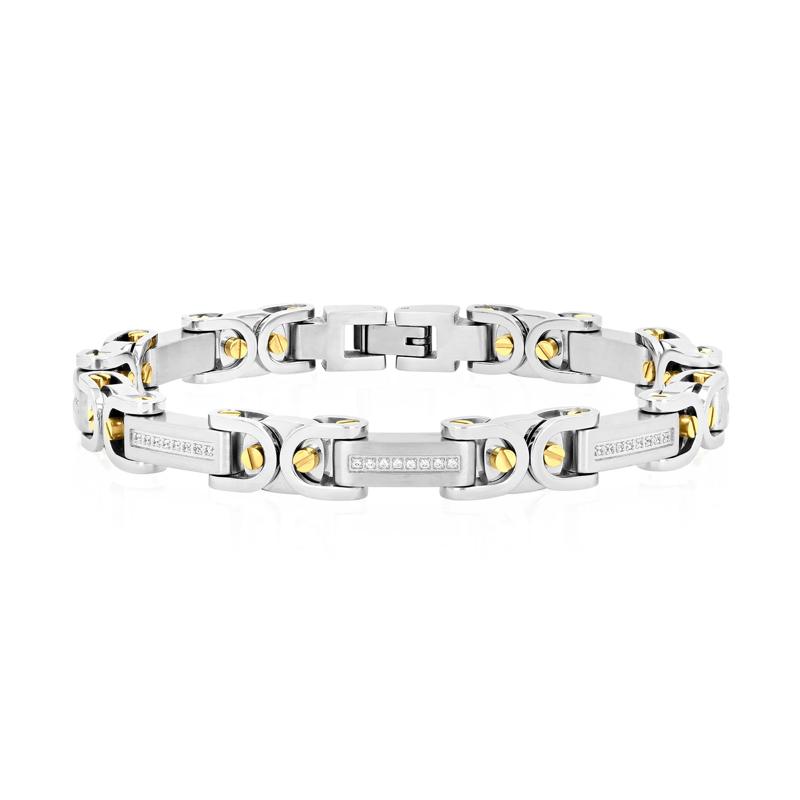 Men&#39;s Byzantine Diamond Link Bracelet in Stainless Steel &#40;1/4 ct. tw.&#41; – Image 1 of 3