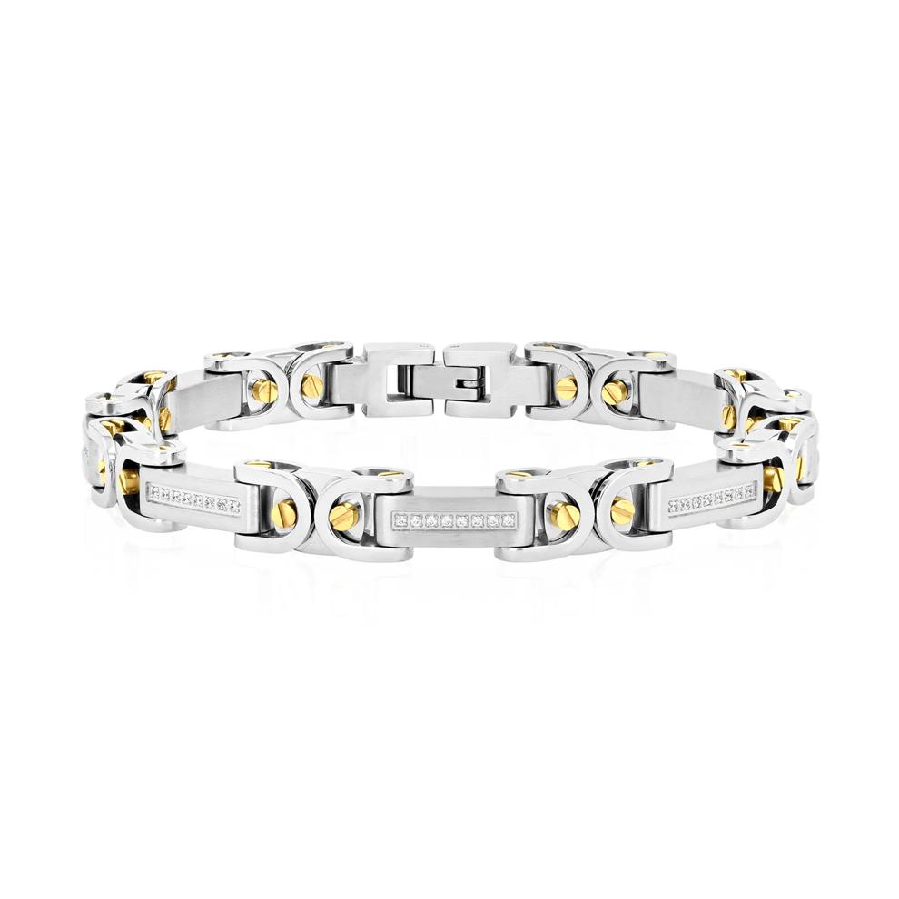 Men's Byzantine Diamond Link Bracelet in Stainless Steel (1/4 ct. tw.) – Image 1 of 3