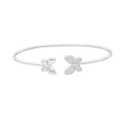 Diamond Double Butterfly Open Cuff Bangle Bracelet in Sterling Silver (1/7 ct. tw.)