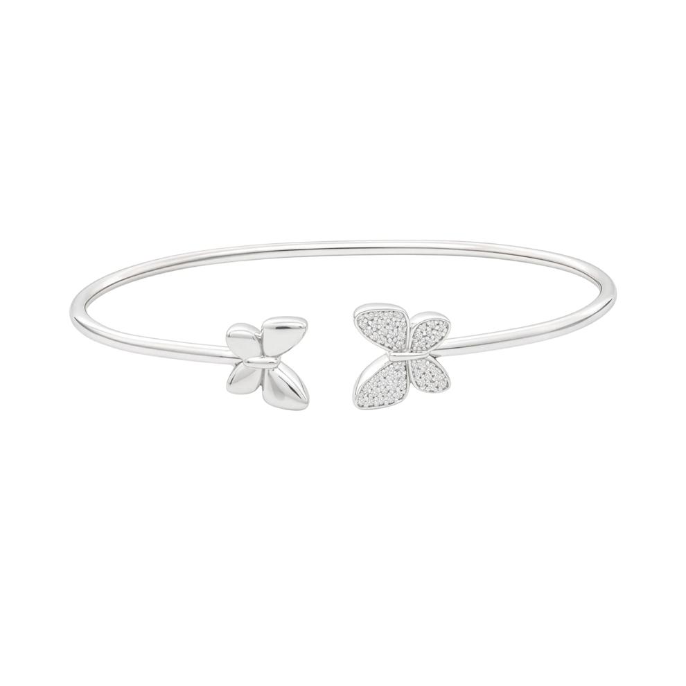 Diamond Double Butterfly Open Cuff Bangle Bracelet in Sterling Silver (1/7 ct. tw.) – Image 1 of 2