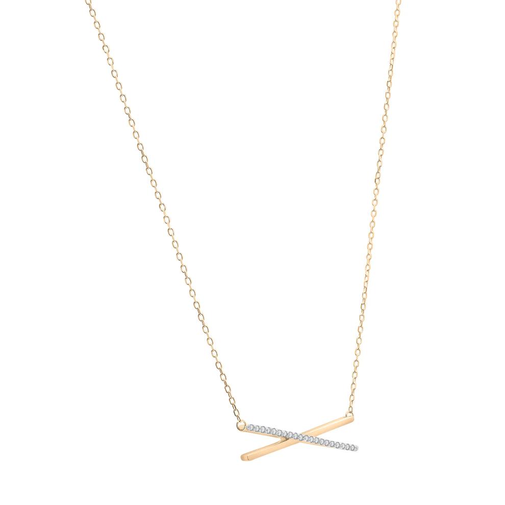 Diamond 'X' Necklace in 14K Yellow Gold (1/10 ct. tw.) – Image 2 of 6