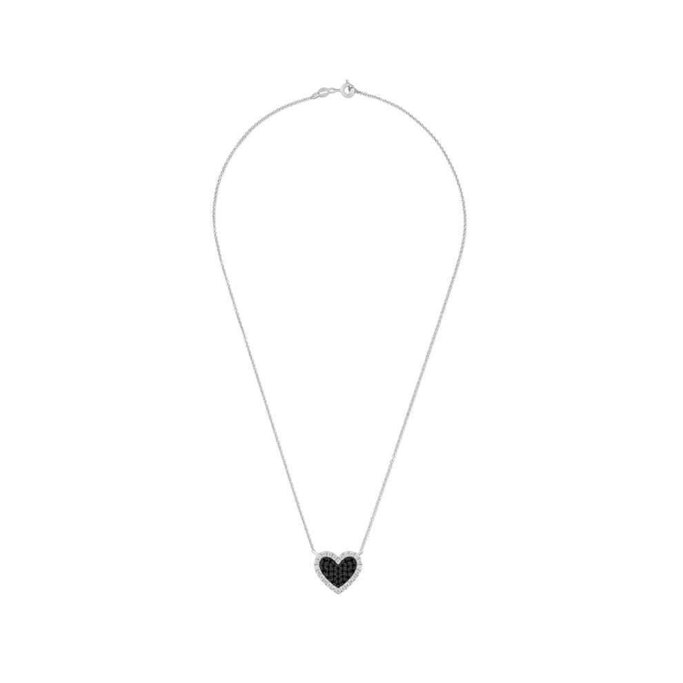 Black &amp; White Diamond Heart Pendant Necklace in Sterling Silver (3/8 ct. tw.) – Image 3 of 4