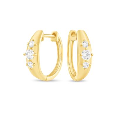 Diamond Three-Stone Hoop Earrings in 10K Yellow Gold (1/4 ct. tw.)