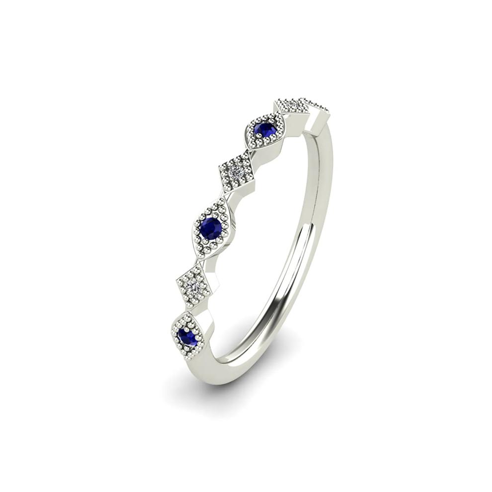 Blue Sapphire &amp; Diamond Accent Stack Band in 10K White Gold – Image 4 of 4