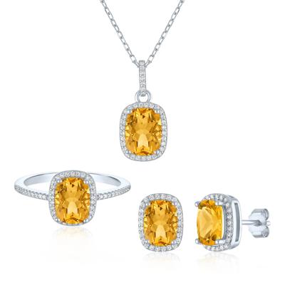 Citrine & Lab-Created White Sapphire Ring, Earring and Pendant Box Set in Sterling Silver