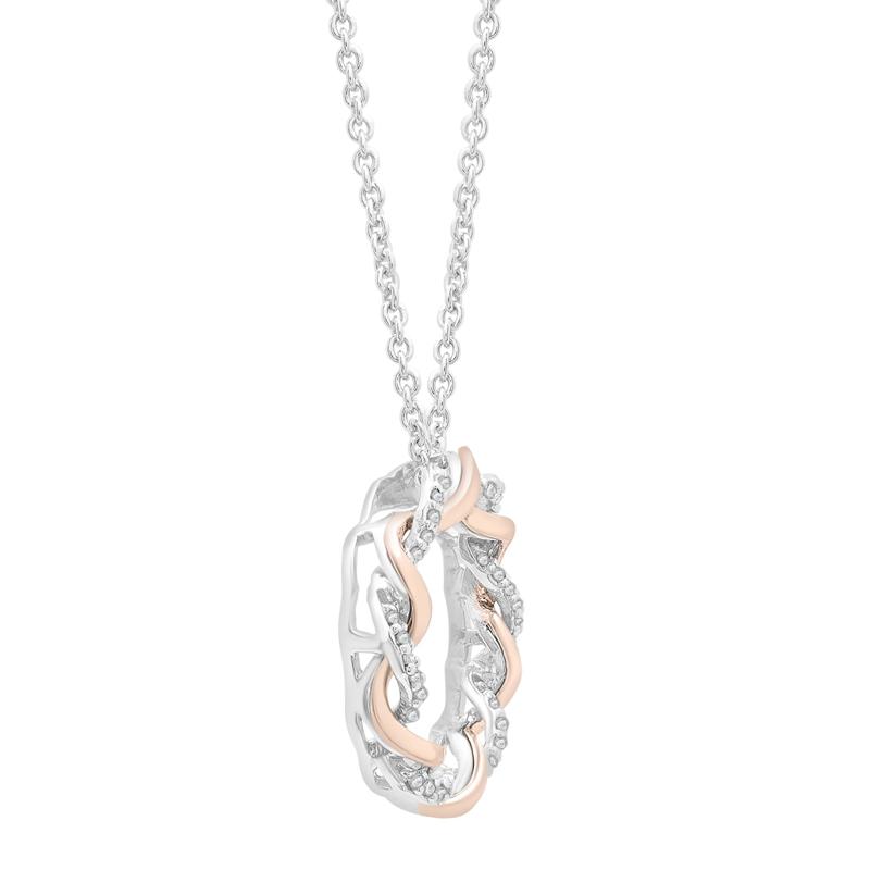 Diamond Accent Circle Pendant in 14K Rose Gold &amp; Sterling Silver – Image 3 of 4