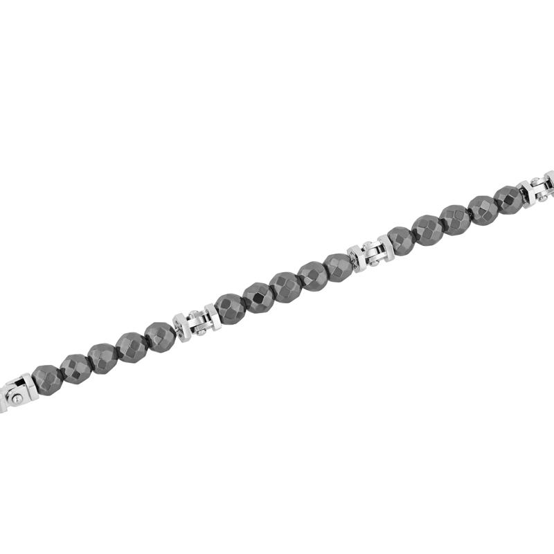 Men&#39;s Hematite Bead Rivet-Link Bracelet in Stainless Steel – Image 2 of 3