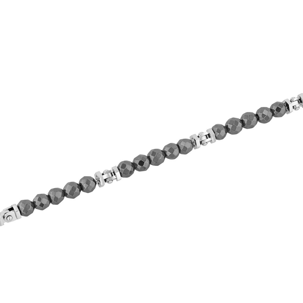 Men's Hematite Bead Rivet-Link Bracelet in Stainless Steel – Image 2 of 3