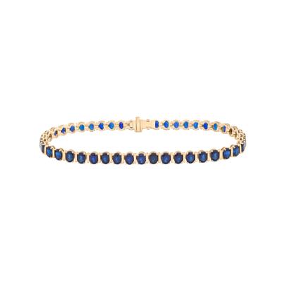 Blue Sapphire Faux-Channel Tennis Bracelet in 10K Yellow Gold