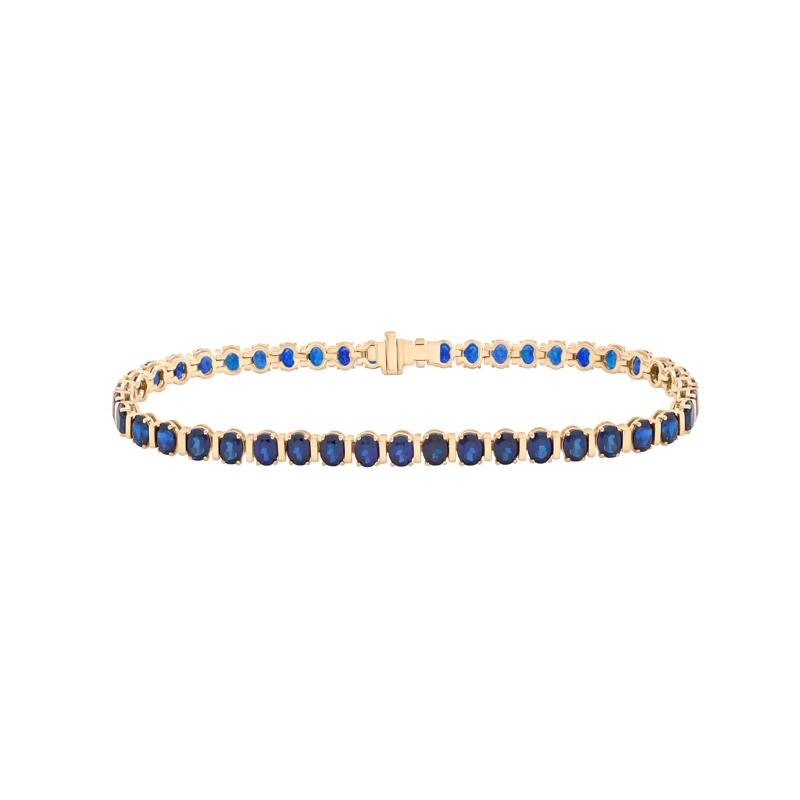 Blue Sapphire Faux-Channel Tennis Bracelet in 10K Yellow Gold – Image 1 of 1