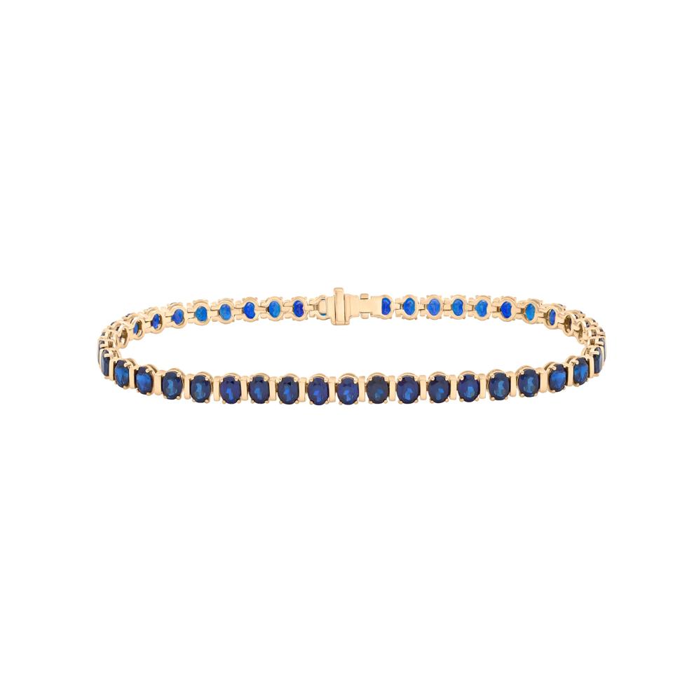 Blue Sapphire Faux-Channel Tennis Bracelet in 10K Yellow Gold – Image 1 of 1