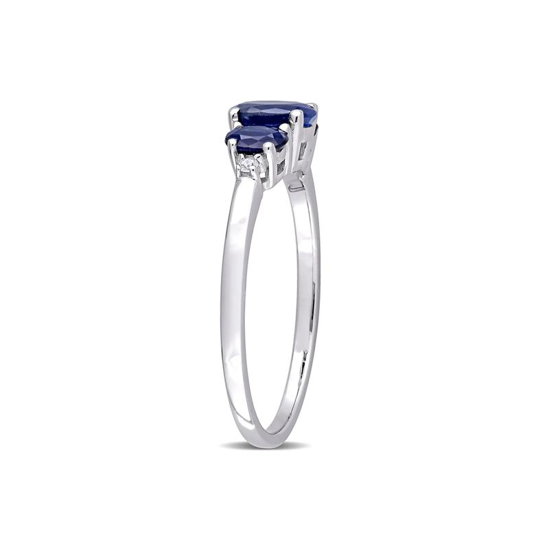 Oval Three-Stone Blue Sapphire Ring in 10K White Gold – Image 3 of 5