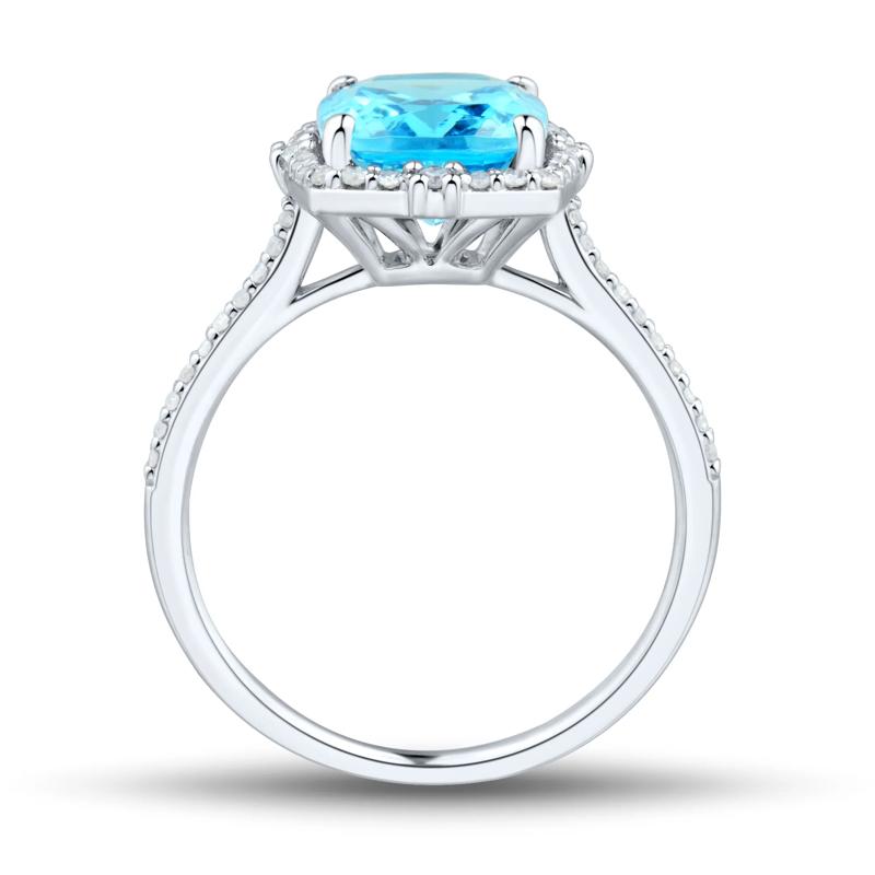 Blue Topaz Cushion-Cut Diamond Halo Ring in 10K White Gold &#40;1/5 ct. tw.&#41; – Image 2 of 3