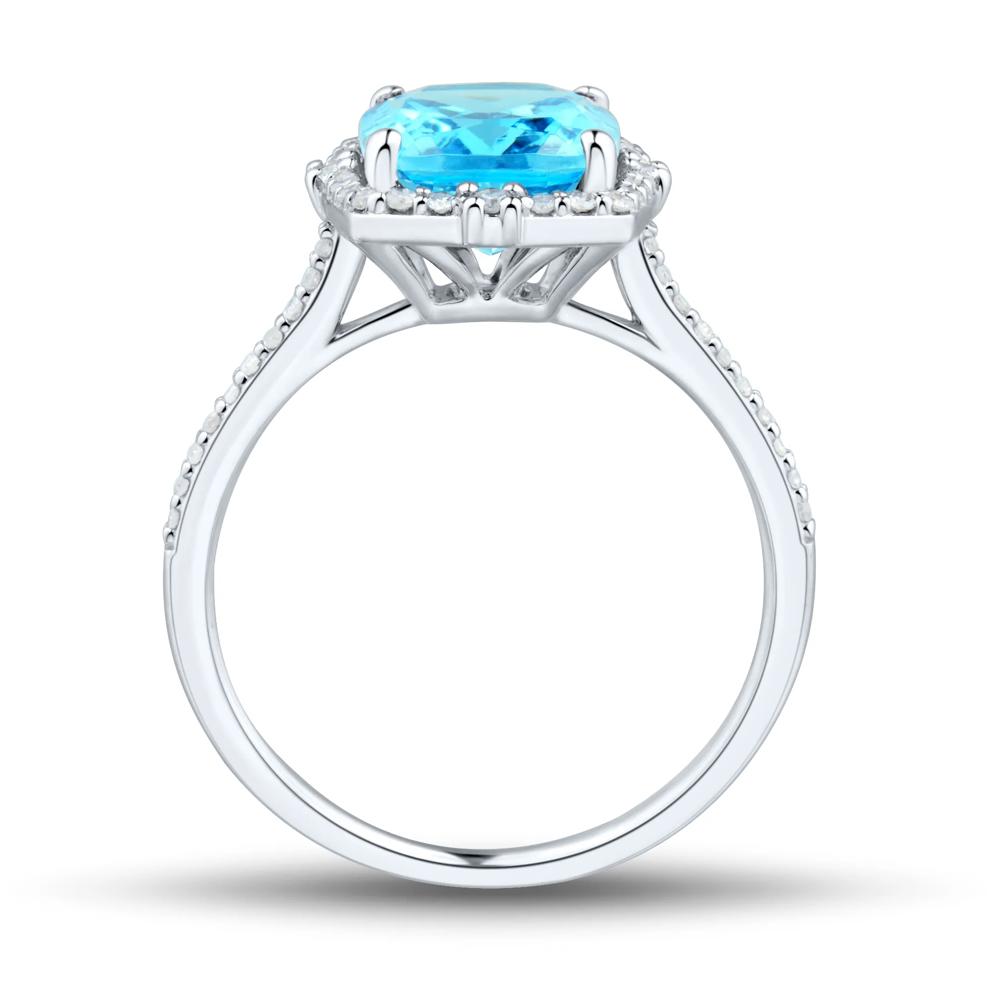 Blue Topaz Cushion-Cut Diamond Halo Ring in 10K White Gold (1/5 ct. tw.) – Image 2 of 3