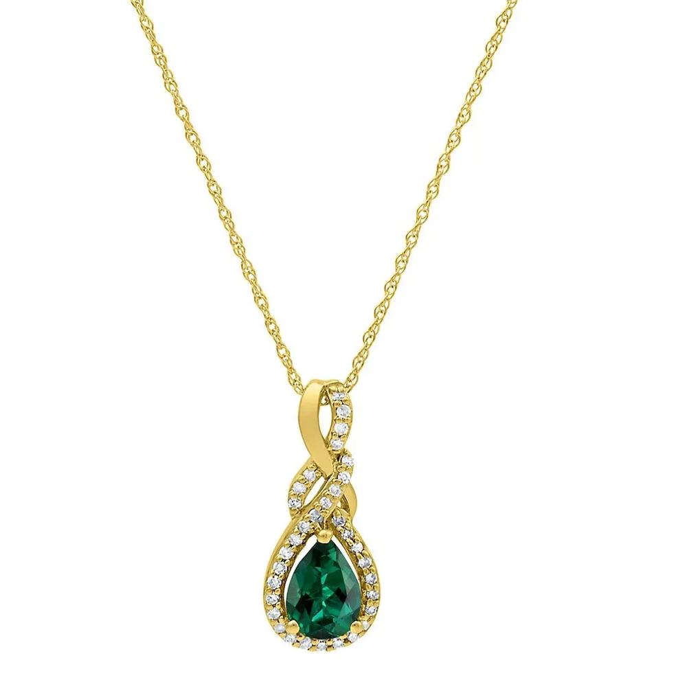 Emerald &amp; Diamond Pendant in 10K Yellow Gold – Image 1 of 2