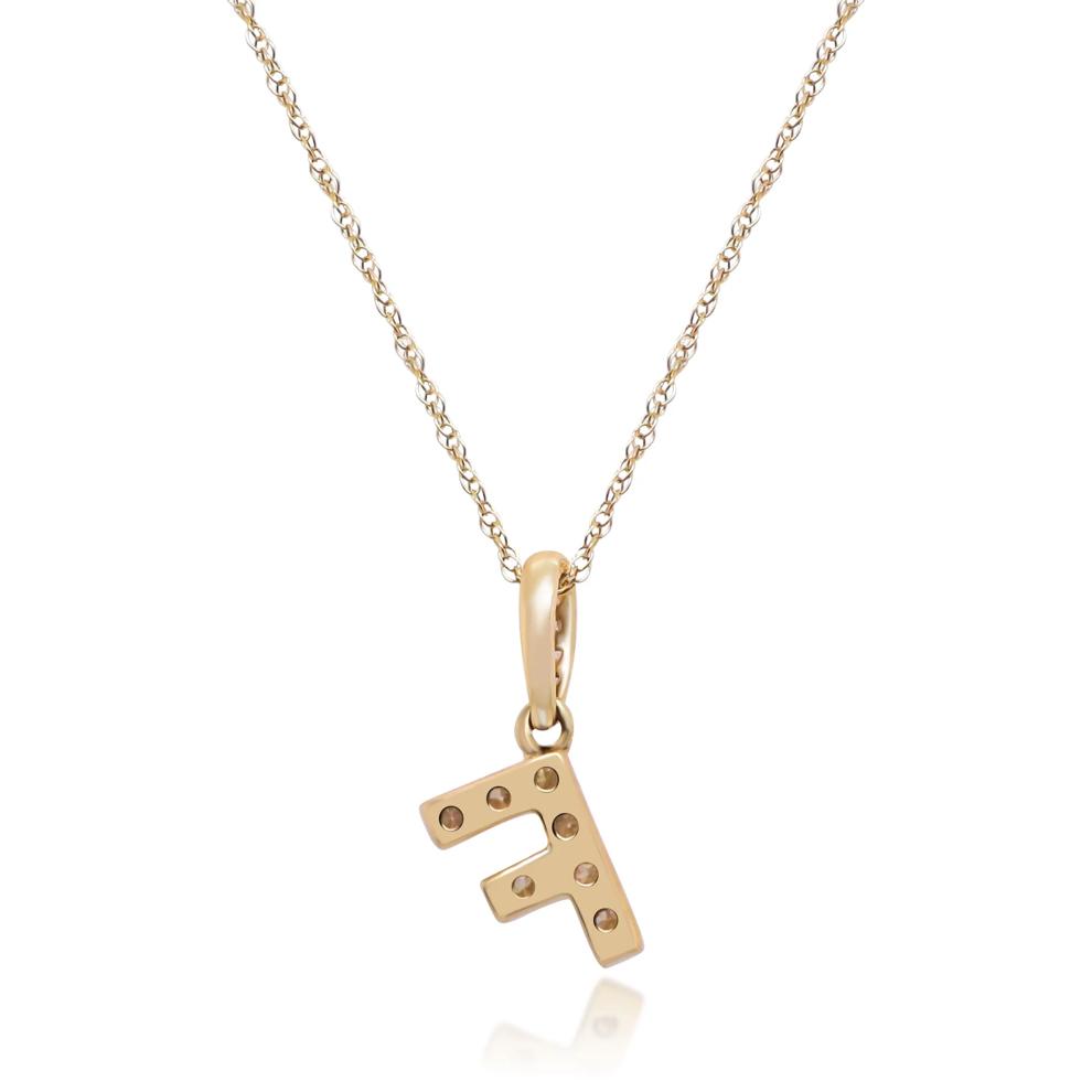 Diamond F Initial Pendant in 10K Yellow Gold (1/10 ct. tw.)  – Image 3 of 3