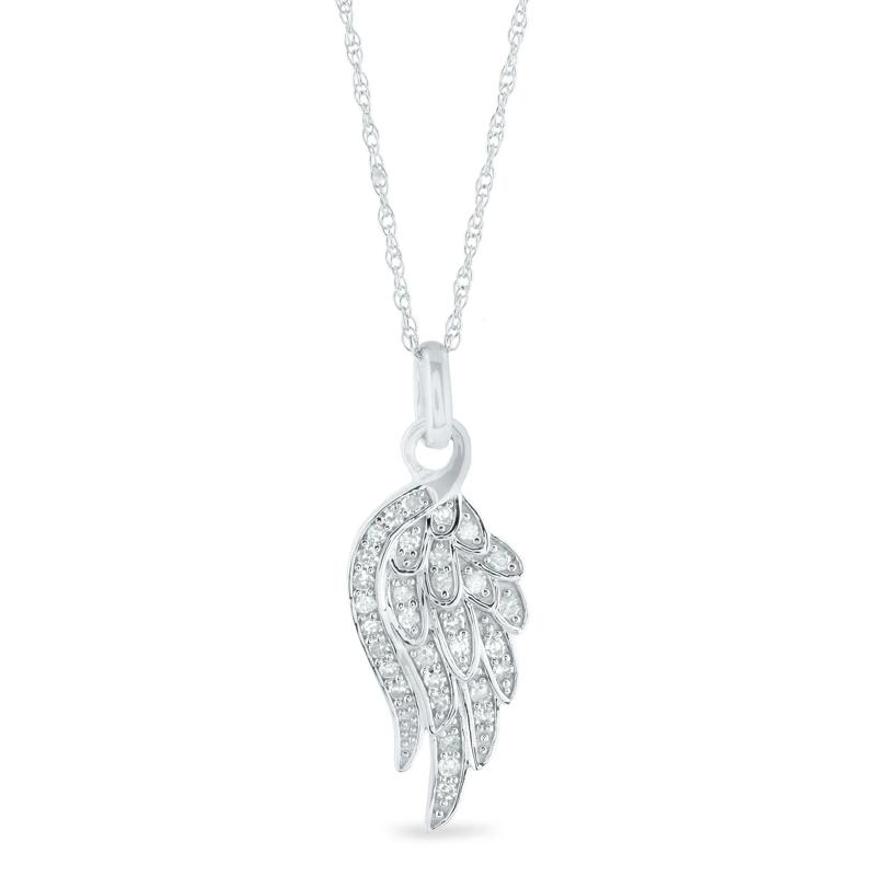 Diamond Wing Pendant in 14K White Gold &#40;1/7 ct. tw.&#41; – Image 1 of 3