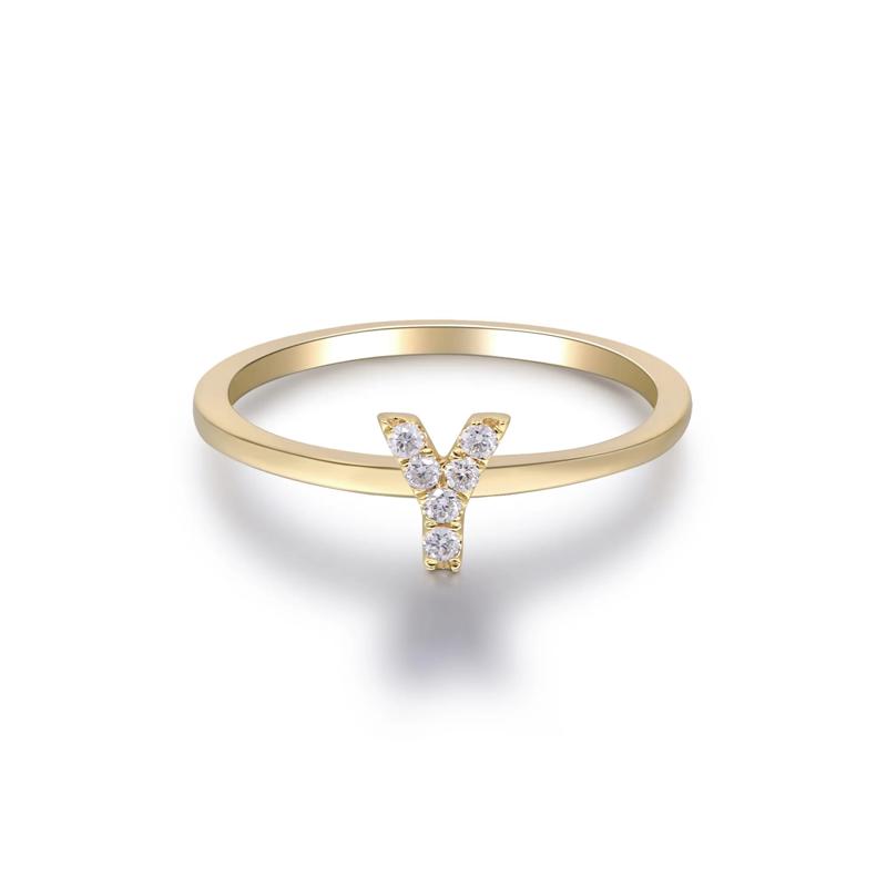 Diamond Accent &quot;Y&quot; Initial Ring in 10K Yellow Gold – Image 5 of 5