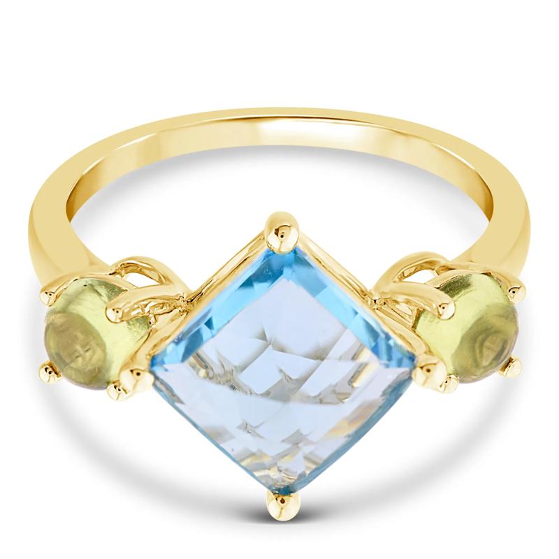 Blue Topaz Ring with Peridot in 10K Yellow Gold – Image 1 of 3