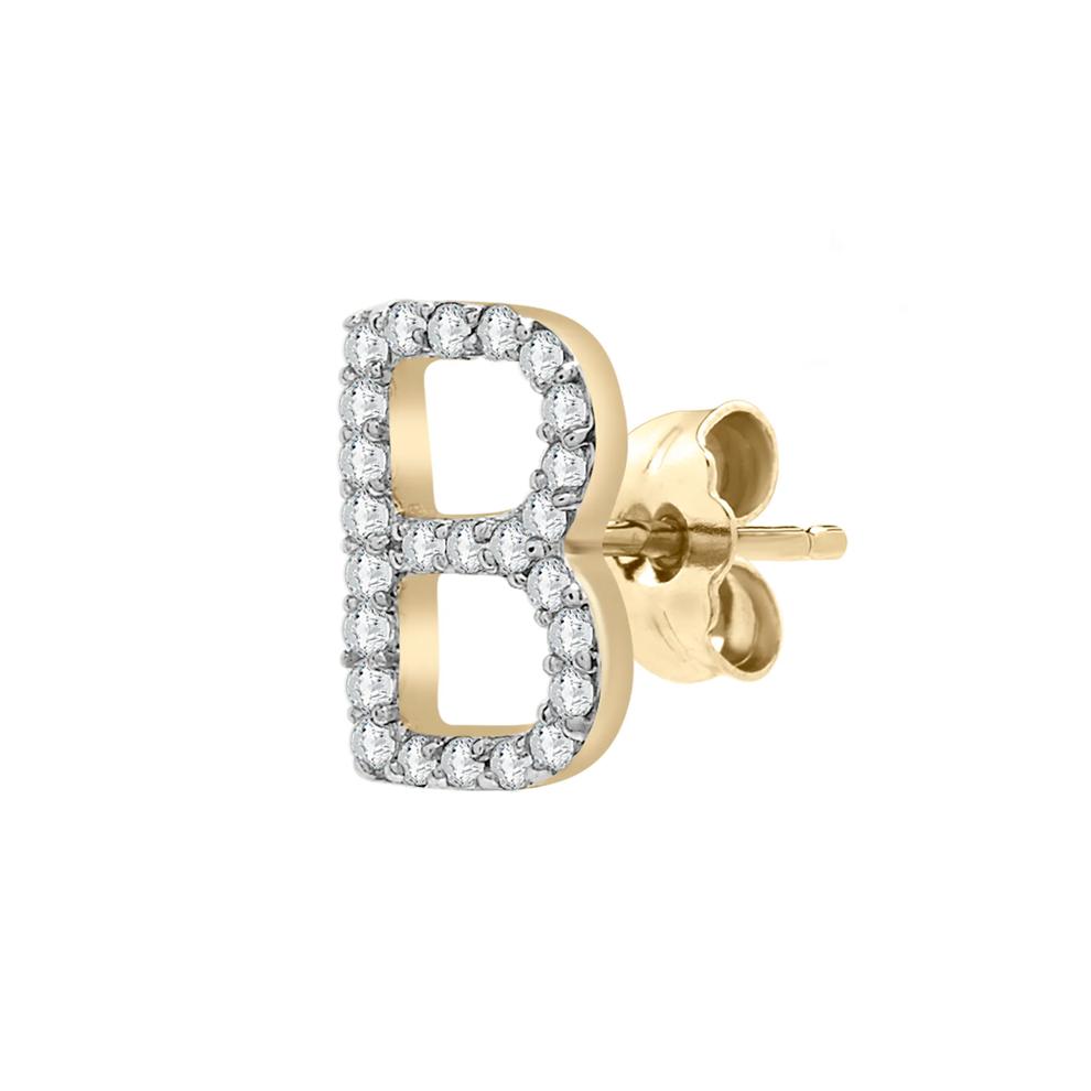 Single-Letter Stud Earring &ldquo;B&rdquo; with Diamond Accents in 10K Yellow Gold – Image 2 of 2
