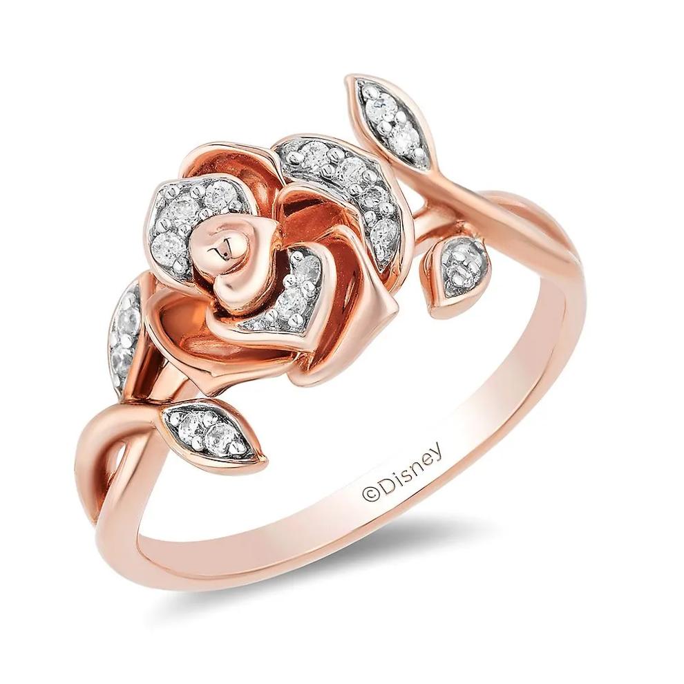 Enchanted Disney Belle 1/10 ct. tw. Diamond Rose Ring in 10K Rose Gold – Image 4 of 4