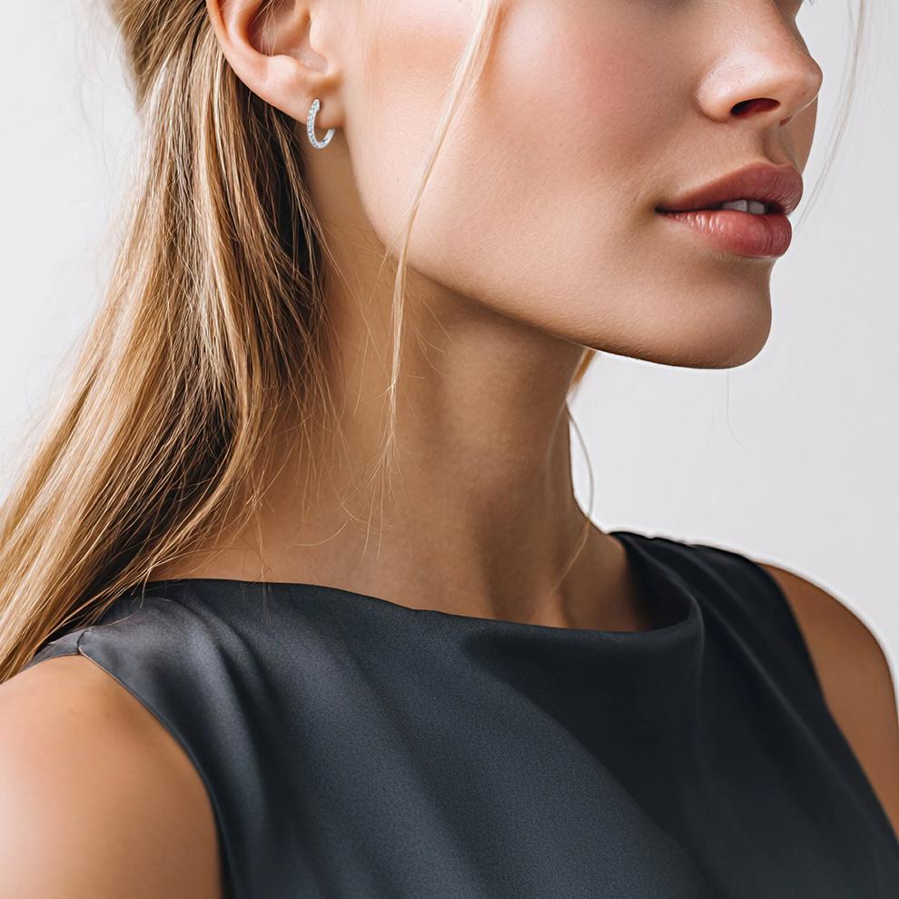 1/4 ct. tw. Lab Grown Diamond Hoop Earrings in 14K White Gold – Image 2 of 2