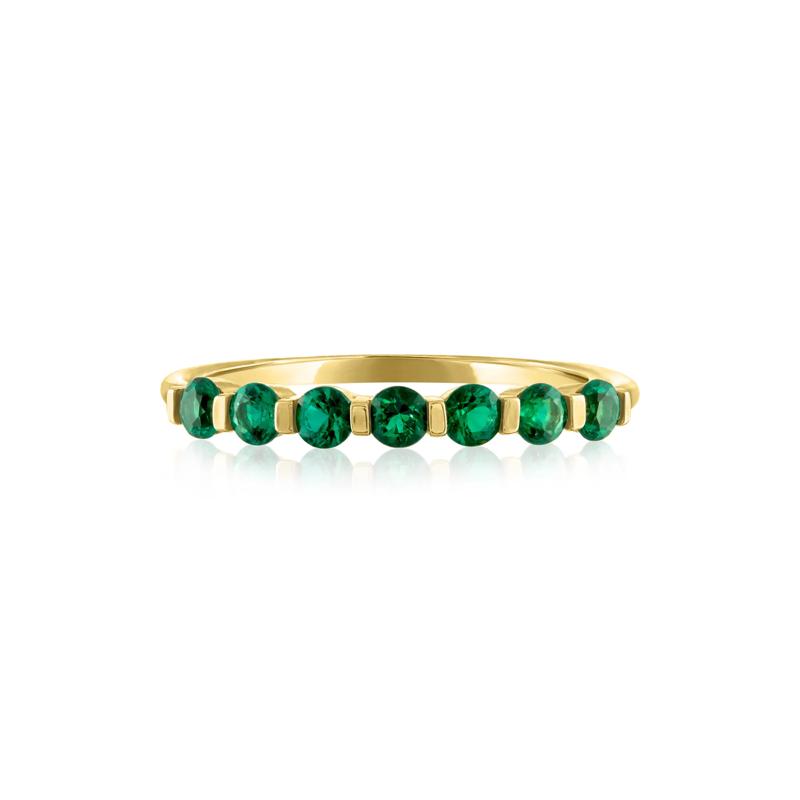 Lab-Created Emerald Shared-Prong Band in 10K Yellow Gold – Image 1 of 3