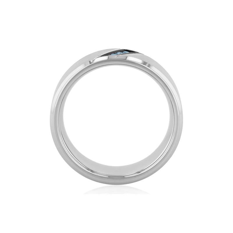 Men&rsquo;s Blue Diamond Ring in Stainless Steel, 8mm – Image 2 of 3