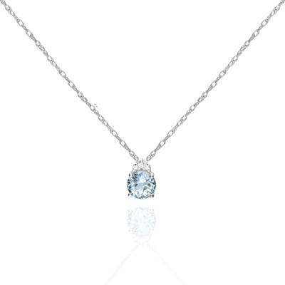 Aquamarine & Diamond Accent Pendant Necklace in 10K White Gold