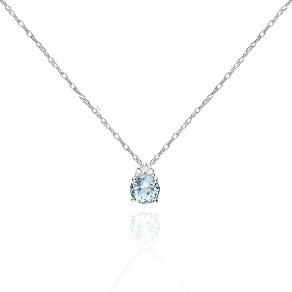 Aquamarine &amp; Diamond Accent Pendant Necklace in 10K White Gold – Image 1 of 3