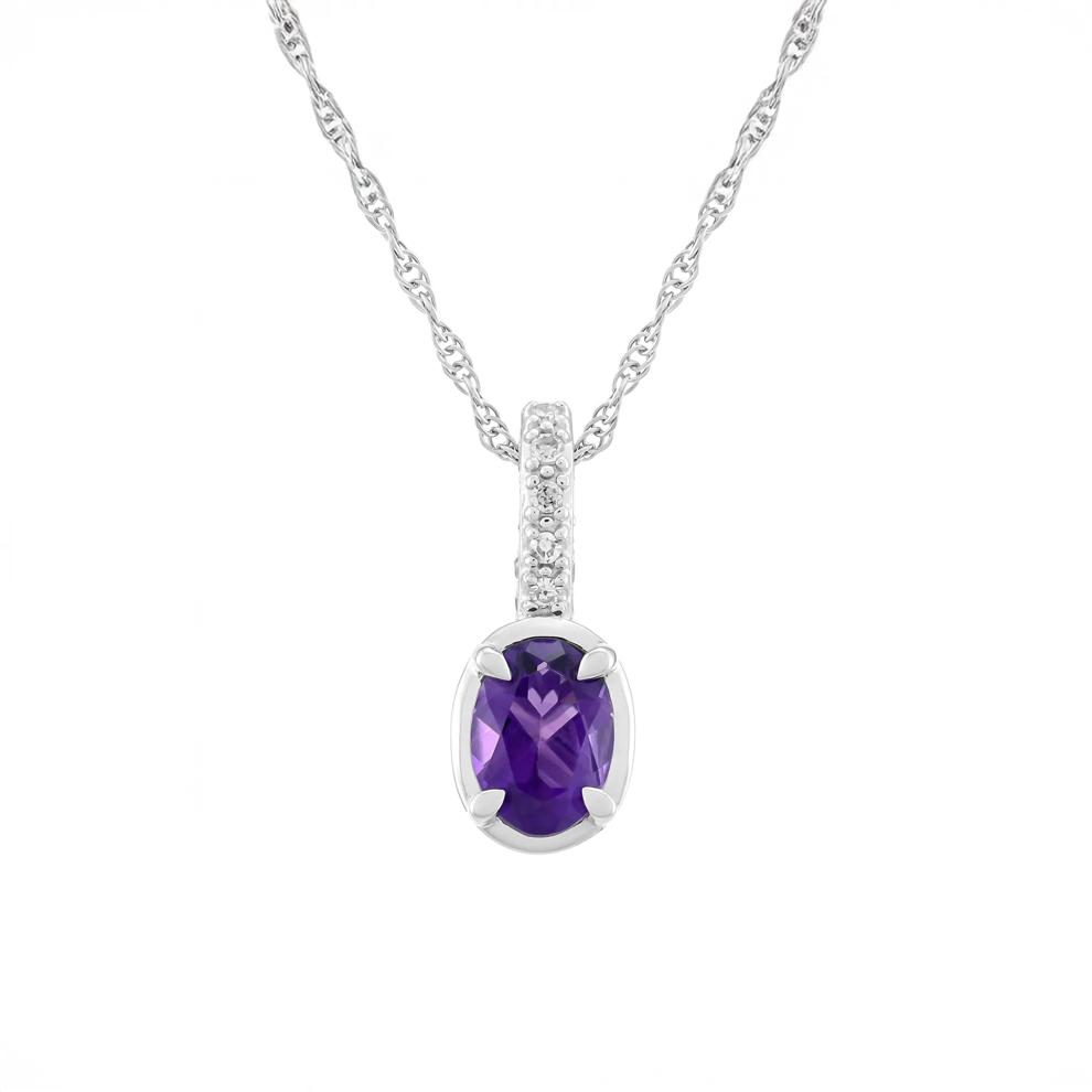 Oval Amethyst &amp; Diamond Accent Pendant Necklace in Sterling Silver – Image 1 of 3