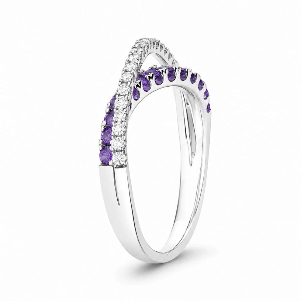 Amethyst &amp; Diamond Crossover Ring in 10K White Gold (1/5 ct. tw.) – Image 2 of 4