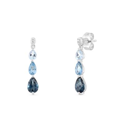 Blue Topaz and Diamond Accent Pear-Shaped Dangle Earrings in Sterling Silver