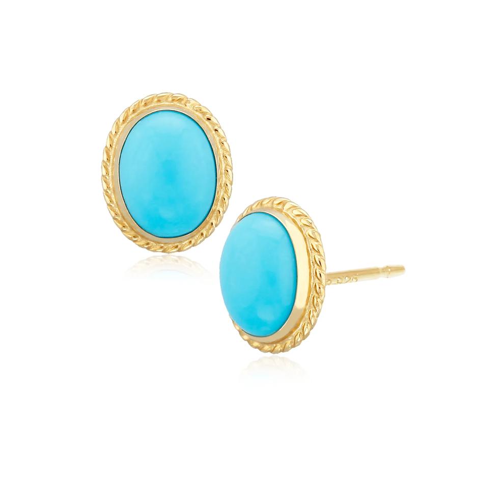Oval Turquoise Stud Earrings in 14K Yellow Gold – Image 1 of 2