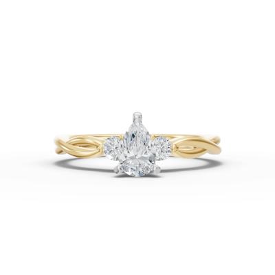 Lab Grown Diamond Pear-Shaped Center Promise Ring in 10K Yellow Gold (1/2 ct. tw.)