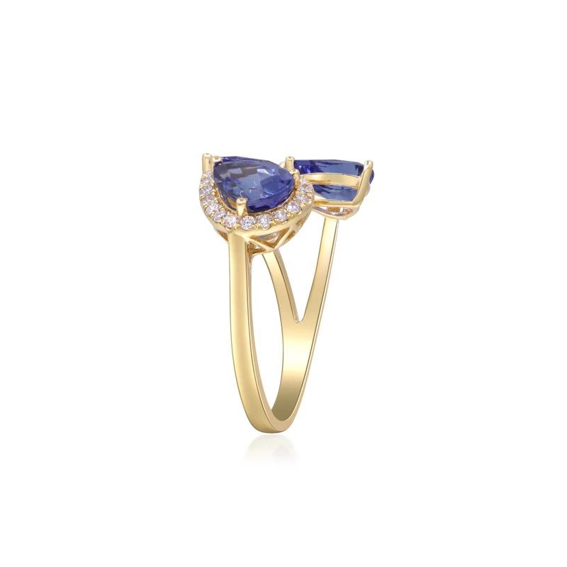 Tanzanite and Diamond Accent Three-Stone Ring in 10K Yellow Gold (1/7 ct. tw.) – Image 3 of 5