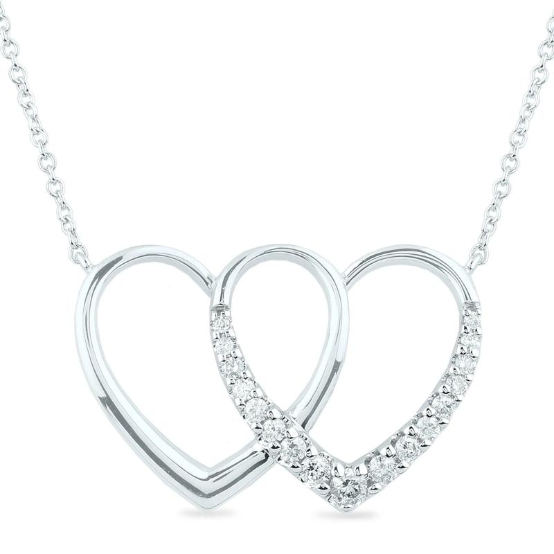 Diamond Double-Heart Pendant in 10K White Gold &#40;1/5 ct. tw.&#41; – Image 1 of 2