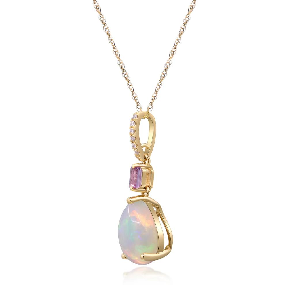 Opal, Pink Sapphire &amp; Diamond Accent Pendant Necklace in 10K Yellow Gold – Image 2 of 4