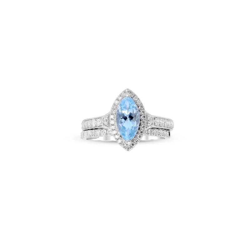 Marquise-Cut Aquamarine and Diamond Ring in 14K White Gold &#40;1/2 ct. tw.&#41; – Image 4 of 4