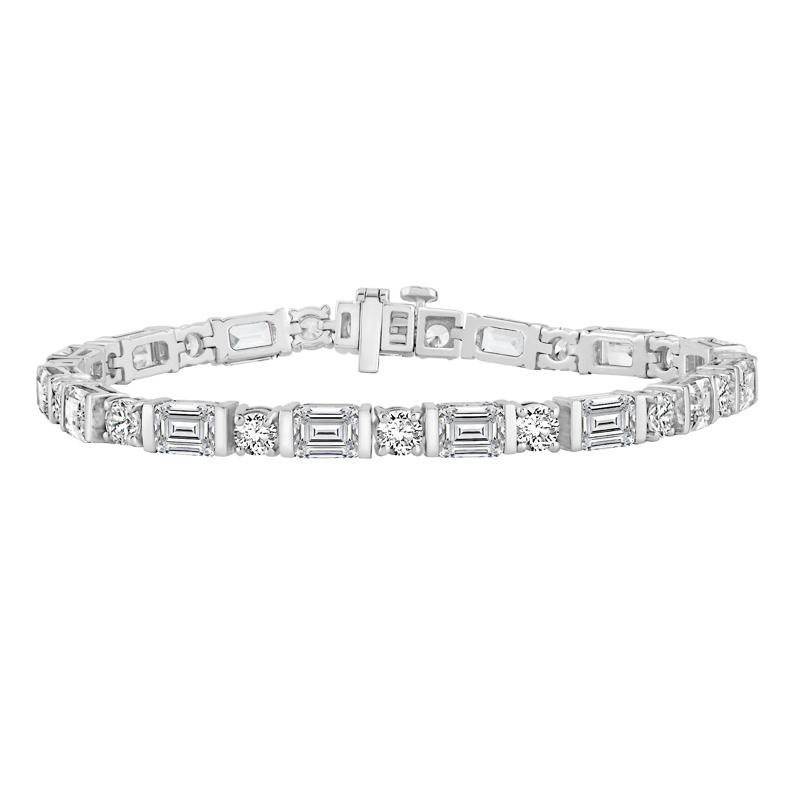 Lab Grown Diamond Emerald &amp; Round Tennis Bracelet in 14K White Gold (15 ct. tw.) – Image 1 of 2