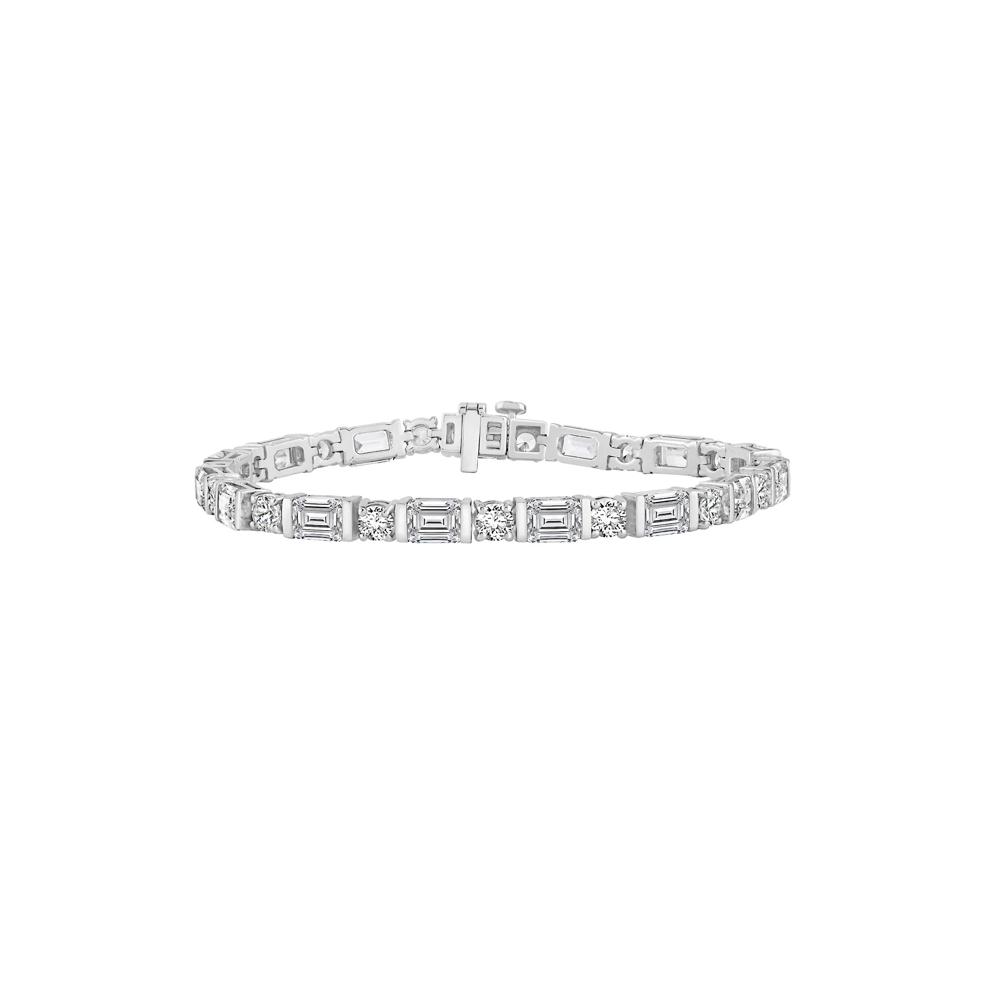 Lab Grown Diamond Emerald &amp; Round Tennis Bracelet in 14K White Gold (15 ct. tw.) – Image 1 of 2