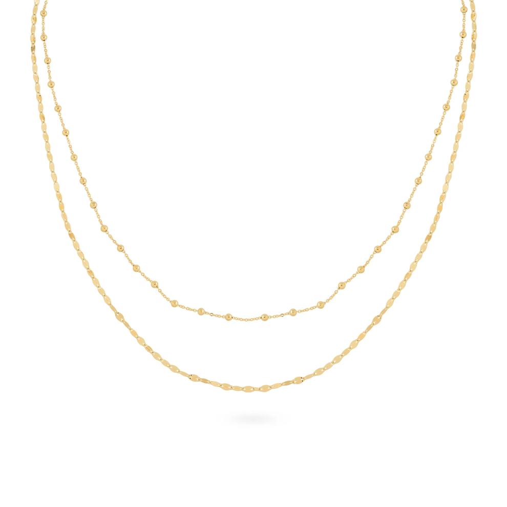 Double Layer Beaded &amp; Mirror Chain in 10K Yellow Gold, 3.5mm, 18" – Image 1 of 4