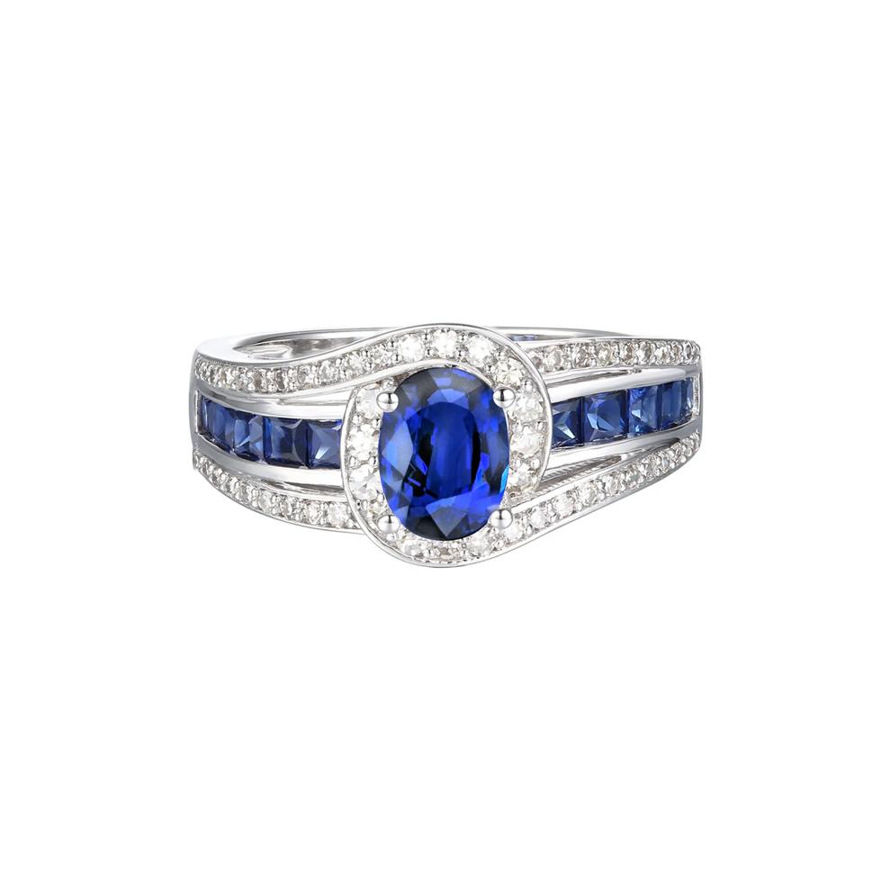 Blue Sapphire and Diamond Band in 10K White Gold (3/8 ct. tw.) – Image 1 of 3