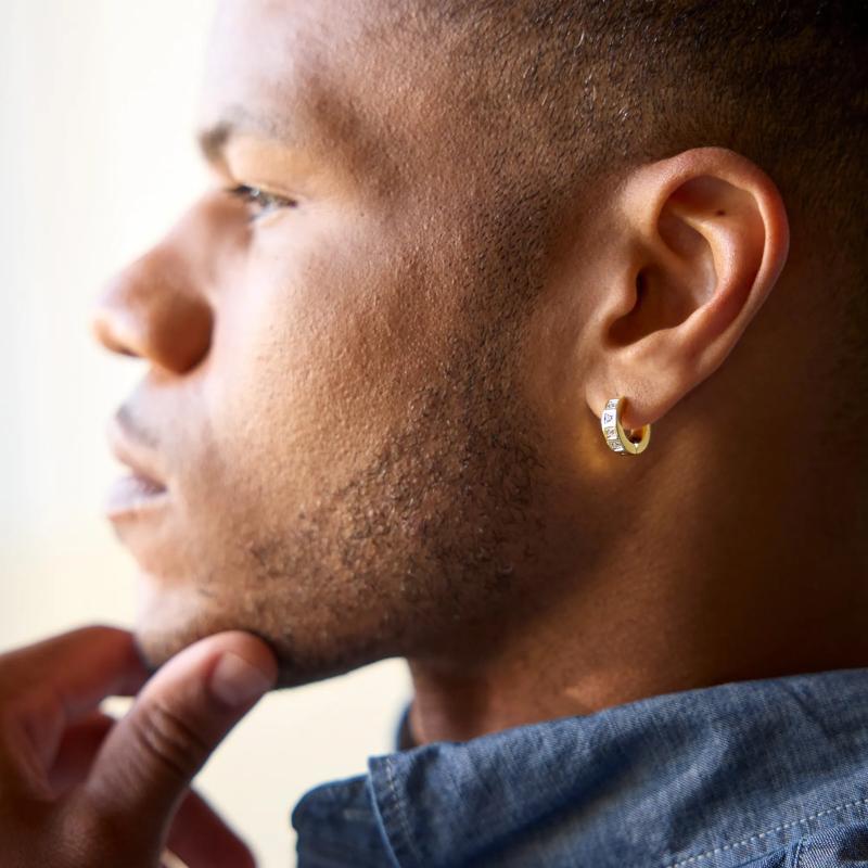 Men&#39;s Diamond Huggie Earrings in Vermeil, 4MM &#40;1/7 ct. tw.&#41; – Image 4 of 4