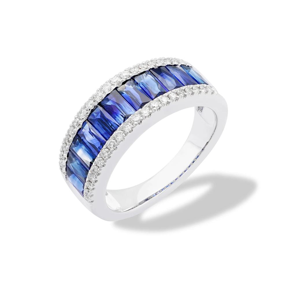 Blue Sapphire &amp; Diamond Band in 14K White Gold (1/4 ct. tw.) – Image 2 of 2